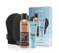 Sienna X The Express Glow Edit Self Tan Beauty Gift Set, 4 Pieces | Fast-acting fake tan, develops in 1-4 hours, with 60-second tan remover, application and exfoliating mitts, vegan