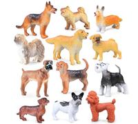 SIENON 12PCS Dog Figures Toy Set, Miniature Plastic Realistic Assorted Dollhouse Puppy Animals for Kids Educational Preschool Learning Christmas Easter Eggs Birthday Party Favor Cake Topper