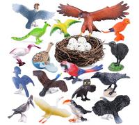 SIENON 23Pcs Birds Toys Playset, Assorted Wildlife Creatures Figures with Nest, Raven, Kiwi, Ostrich, Macaw, Golden Eagle for Kids Educational Birthday Cake Décor Garden Accessories School Project