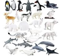 SIENON 26Pcs Arctic Antarctic Ocean Sea Animal Figures, Mini Plastic Polar Animal Figurines, Penguin Polar Bear Seal Snowy Owl Under the Sea Life Figures Birthday Cake Topper Gift Easter Egg Filler