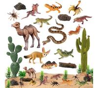 SIENON 32Pcs Desert Animal Figurines Model Cactus Kit Desert Diorama Project with Camel Fennec Fox Rattlesnake Scorpion Lizard Reptile Toy Playset for Kids Birthday Cake Toppers Party Décor