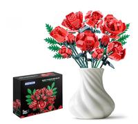 SIENON 644Pcs Rose Flower Building Set, 12Pack Roses and Leaves Botanical Collection, Artificial Bouquet Building Kit for Home Decorations Mother Valentine’s Day Anniversary Birthday Chirstmas(Age 6+)