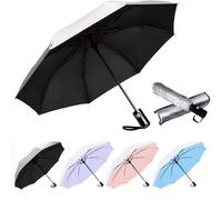 SIEPASA UV Protection Travel Compact Umbrella-Automatic Umbrellas for Rain-Compact Folding Umbrella, Travel Umbrella, Small Portable Windproof Umbrellas for Men Women Teenage.(Silver/Black)