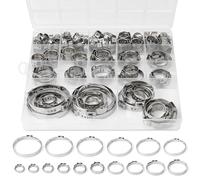 Sieqioor 117PCS 16 Sizes Single Ear Hose Clamp, 304 Stainless Steel Ear Clamp Kit(5.3-48.5mm), Stepless Hose Clamps Cinch Rings for Automotive, Home Appliance Line and Plumbing.