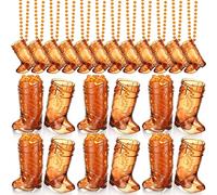 Sieral 12 Pcs Cowboy Boot Shot Glasses on Beaded Necklace Plastic Reusable Cowgirl Shot Boot Glasses Necklace Party Cups for Cowboy Cowgirl Bachelorette Carnival Western Birthday (Transparent Brown)