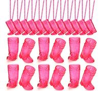 Sieral 12 Pcs Cowboy Boot Shot Glasses on Beaded Necklace Plastic Reusable Cowgirl Shot Boot Glasses Necklace Party Cups for Cowboy Cowgirl Bachelorette Carnival Western Birthday (Transparent Rose)