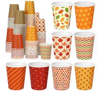Sieral 144 Pcs Thanksgiving Paper Cups 8 oz Fall Disposable Coffee Cups Assorted Maple Leaves Harvest Holiday for Hot Cold Drinks Coffee Tea Beverage Chocolate Picnic Party Supplies Daily Use, 9 Style