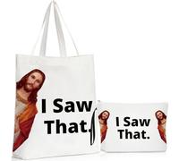 Sieral 2 Pcs Funny Christian Canvas Tote Bag with Make up Cosmetic Bag I Saw That Christian Gift for Mother's Day Father's Day Women Travel Grocery, Colorful