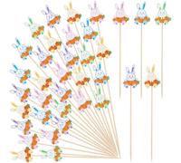 Sieral 200 Pcs Easter Cocktail Picks 4.7 Inch Colorful Easter Bunny Toothpick for Appetizers Decorative Rabbit Bamboo Cocktail Sticks Skewers for Drink Food Fruit Birthday Baby Shower Party Supplies