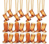 Sieral 24 Pcs Cowboy Boot Shot Glasses on Beaded Necklace, Brown
