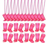Sieral 24 Pcs Cowboy Boot Shot Glasses on Beaded Necklace Plastic Reusable Cowgirl Shot Boot Glasses Necklace Party Cups for Cowboy Cowgirl Bachelorette Carnival Western Birthday (Transparent Rose)