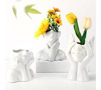 Sieral 3 Pcs Ceramic Face Vase Female Form Flower Vase for Decor Modern Body Vase Decorative Head Vase Head Half Body Bust Vases Centerpiece for Table Shelf Home Bedroom Room Office(Small,White)