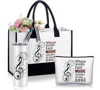 Sieral 3 Pcs Women Beach Gift Tote Bag Makeup Bag Tumbler for Housekeeping Gifts, Colorful, tote bag 17 x 12 x 8 inches, Music