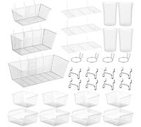 Sieral 30 Pcs Pegboard Organizer Kit Includes Pegboard Storage Basket, Shelf, Bins, Cup with Cup Holder for Tool Organization (White, Clear, Silver)