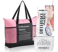Sieral 3pcs Difference Maker Gift for Women, Thank You Gifts 20 oz Stainless Steel Tumbler Tote Bag Cosmetic Bag for Teacher Employee Appreciation for Coworkers Nurse Secretary Leader(Pink)