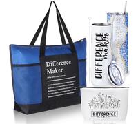Sieral 3pcs Difference Maker Gift for Women, Thank You Gifts 20 oz Stainless Steel Tumbler Tote Bag Cosmetic Bag for Teacher Employee Appreciation for Coworkers Nurse Secretary Leader(Blue)