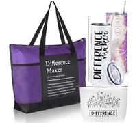 Sieral 3pcs Difference Maker Gift for Women, Thank You Gifts 20 oz Stainless Steel Tumbler Tote Bag Cosmetic Bag for Teacher Employee Appreciation for Coworkers Nurse Secretary Leader(Purple)
