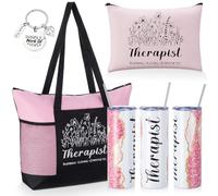 Sieral 4 Pcs Occupational Therapy Gift Canvas Tote Makeup Bag 20 Oz Tumbler Therapist Keychain OT Appreciation Gift for Women (Pink)