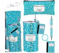 Sieral 4 Pcs Teacher Appreciation Gifts for Women Teacher Appreciation W ifts with Clear Box Composition Book Printed 12 oz Insulated Tumbler Pencil Pouch Keychain Thank You Gift(Light Blue)