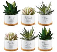 Sieral 6pcs Bible Verse Succulent Pots 3 x 3 x 2 Inch Christian Gift White Ceramic Flower Planter with Bamboo Tray Small Pots Succulent Planters for Patio Garden, Plants Not Included (Bright)