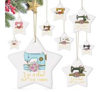 Sieral 9 Pcs Sewing Machine Ornament for Christmas Tree Christmas Appreciation Gift Bulk Unique Ceramic Star Shape Vintage Thank You Gift for Quilters Women Sewing Enthusiasts Coworker Employee