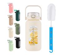 SIEROZUR 42oz Glass Water Bottle with Straw & Handle Lid | Half Gallon Motivational Water Jug with Time Marker & Silicone Sleeve | BPA-Free Borosilicate Glass for Gym, Home & Workout