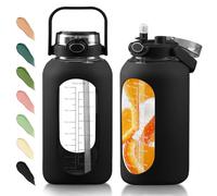 SIEROZUR 74 oz Glass Water Bottle with 2-in-1 Straw Lid Large Gallon Water Bottle with Time Marker & Removable Silicone Sleeve,Wide Mouth BPA-Free Borosilicate Bottle for Gym, Workout & Daily Use