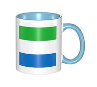 Sierra Leone flag Coffee Mugs Set Double Color Ceramic Cups 11oz Flat Bottom Stoneware Sky Blue Print Mugs Personalized Gift