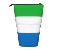 Sierra Leone Flag Expandable Stand Pencil Pouch, Multi-Design Oxford Fabric, Adjustable Height, Multi-Use Cosmetic Bag