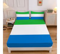 Sierra Leone Flag Kids Single Fitted Sheet, Patriotic Style Fitted Sheet Bed - Deep Pocket 12 Inch (30 Cm) - Soft Microfibre - Shrinkage Fade Resistant Teal Bedding
