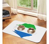 Sierra Leone Flag Map Print Pet Food Mat Absorbent Non Slip PU Leather Feeding Mat for Dogs Cats Rubber Bottom