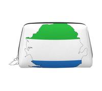 Sierra Leone Flag Map Print Premium Leather Toiletry Travel Pouch with Waterproof Portable Pouch Open Flat Makeup Bag