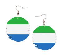 Sierra Leone Flag Map Printed Round Earrings For Women, 1 Pair Lightweight Leather Pierced Earrings Set Trendy Jewelry Gifts For Women Girls
