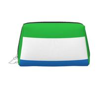 Sierra Leone Flag Print Leather Cosmetic Pouch, Leather Makeup Bag for Purse with Top Zip Closure Stylish Toiletry Bag