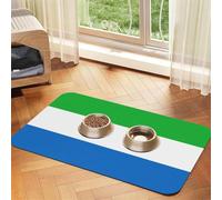 Sierra Leone Flag Print Pet Food Mat Absorbent Non Slip PU Leather Feeding Mat for Dogs Cats Rubber Bottom
