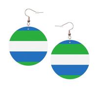 Sierra Leone Flag Printed Round Earrings For Women, 1 Pair Lightweight Leather Pierced Earrings Set Trendy Jewelry Gifts For Women Girls