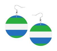 Sierra Leone Flag Printed Round Earrings For Women, 1 Pair Lightweight Leather Pierced Earrings Set Trendy Jewelry Gifts For Women Girls