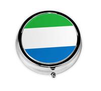 Sierra Leone Flag Round Mini Pill Box: 3-Compartment Portable Metal Pill Organizer with Snap Closure, Ideal for Daily Travel Use