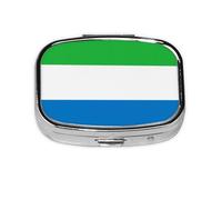 Sierra Leone Flag Square Pill Box Lightweight and Portable, with 2 Plastic Inserts, Suitable for Carrying in Pockets or Wallets.