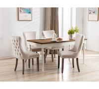 Sierra Set of 6 Lux Velvet Tufted Kitchen Dining Chairs with Knocker Wing Back HomeTouch Cream 6 Pack