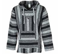 Siesta Baja Hoodie - Mexican Jerga Hooded Top - Hippie Festival Jumper for Men and Women - Black and White - L