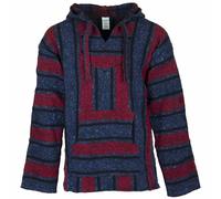 Siesta Baja Hoodie - Mexican Jerga Hooded Top - Hippie Festival Jumper for Men and Women - Red, Blue and Black - L