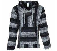 Siesta Baja Hoodie - Mexican Jerga Hooded Top - Hippie Festival Jumper for Men and Women - Shades of Grey - L