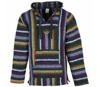 Siesta Baja Hoodie - Mexican Jerga Hooded Top - Hippie Festival Jumper for Men and Women - Vibrant Stripe - XL