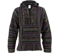Siesta Mexican Baja Jerga Black and Multi Coloured Hooded Hippie top