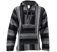 Siesta Mexican Baja Jerga Black and Multi Coloured Hooded Hippie top