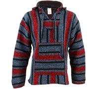 Siesta Mexican Baja Jerga Blue and red Hooded Hippie top
