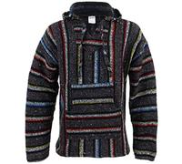 Siesta Mexican Baja Jerga Hoody - Grey & Rainbow Stripe (Medium)