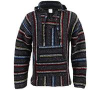 Siesta Mexican Baja Jerga Hoody - Grey & Rainbow Stripe (X-Large)