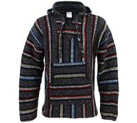 Siesta Mexican Baja Jerga Hoody - Grey & Rainbow Stripe (X-Large)
